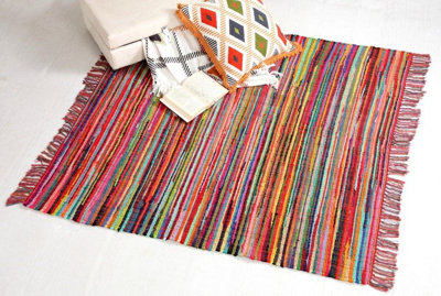 FESTIVAL Boho Rug Flat Weave Multicolour with Tassels 70 cm x 140 cm