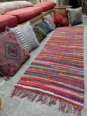 FESTIVAL Boho Rug Flat Weave Multicolour with Tassels 70 cm x 140 cm