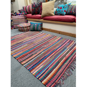 FESTIVAL Boho Rug Flat Weave with Tassels - L120 x W180 - Multicolour