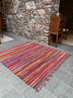 FESTIVAL Boho Rug Flat Weave with Tassels - L120 x W180 - Multicolour