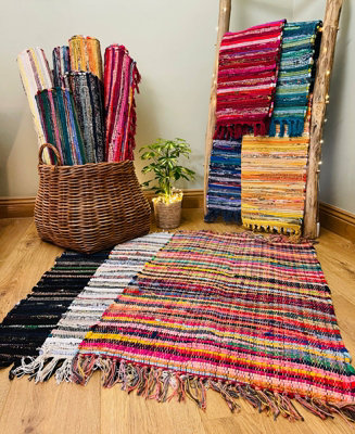 Festival Recycled Cotton Blend Rag Rug in Varied Colourways ...