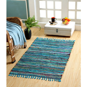 Festival Recycled Cotton Blend Rag Rug in Varied Colourways Indoor and Outdoor Use / 120 cm x 180 cm / Green