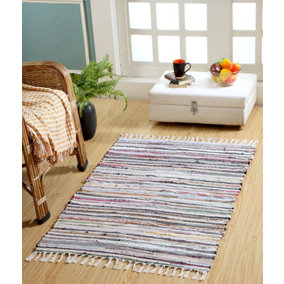 Festival Recycled Cotton Blend Rag Rug in Varied Colourways Indoor and Outdoor Use / 120 cm x 180 cm / Pastel