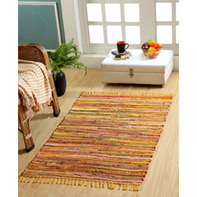 Festival Recycled Cotton Blend Rag Rug in Varied Colourways Indoor and Outdoor Use / 120 cm x 180 cm / Yellow