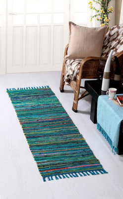 Festival Recycled Cotton Blend Rag Rug in Varied Colourways Indoor and Outdoor Use / 60 cm x 210 cm / Pastel