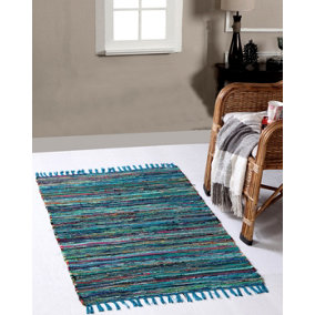 Festival Recycled Cotton Blend Rag Rug in Varied Colourways Indoor and Outdoor Use / 60 cm x 90 cm / Green