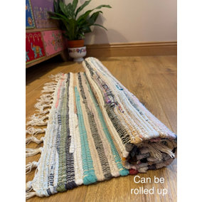 Festival Recycled Cotton Blend Rag Rug in Varied Colourways Indoor and Outdoor Use / 60 cm x 90 cm / Pastel