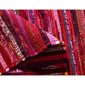 Festival Recycled Cotton Blend Rag Rug in Varied Colourways Indoor and Outdoor Use / 75 cm x 120 cm / Red