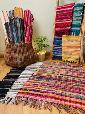 Festival Recycled Cotton Blend Rag Rug in Varied Colourways Indoor and ...