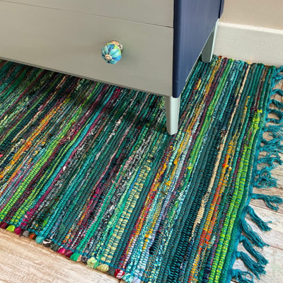 Festival Recycled Cotton Blend Rag Rug in Varied Colourways Indoor and ...