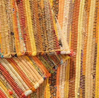 Festival Recycled Cotton Blend Rag Rug in Varied Colourways Indoor and Outdoor Use / 75 cm x 120 cm / Yellow