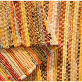 Festival Recycled Cotton Blend Rag Rug in Varied Colourways Indoor and Outdoor Use / 75 cm x 120 cm / Yellow