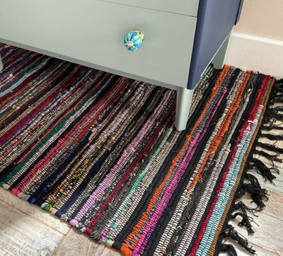 Festival Recycled Cotton Blend Rag Rug in Varied Colourways Indoor and Outdoor Use / 90 cm x 150 cm / Black