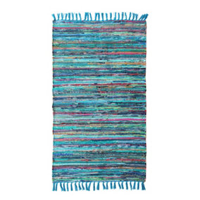 Festival Recycled Cotton Blend Rag Rug in Varied Colourways Indoor and Outdoor Use / 90 cm x 150 cm / Green