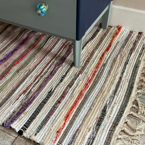 Festival Recycled Cotton Blend Rag Rug in Varied Colourways Indoor and Outdoor Use / 90 cm x 150 cm / Pastel