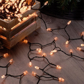 Festive 11.9m Indoor & Outdoor Diamond Christmas Fairy Lights 200 Warm White LEDs