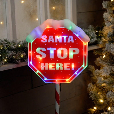 Festive 1m Outdoor Santa Stop Here Sign 30 Multicoloured LEDs | DIY at B&Q