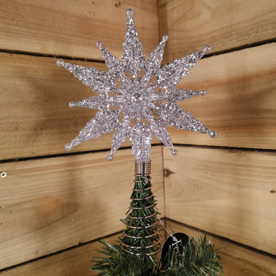 Festive 24cm Christmas Silver Star Glitter Tree Topper - 4