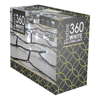 Festive 28.7m Indoor & Outdoor Multifunction Christmas Fairy Lights 360 White LEDs