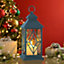 Festive 31cm Blue Deco Lantern With Battery Operated Candle