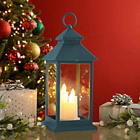 Festive 31cm Blue Lantern With Battery Operated Candles