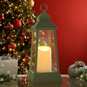 Festive 42cm Green Lantern With Battery Operated Candle