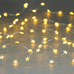 Festive 4m Multifunction Battery Fairy Lights 80 Warm White Star LEDs