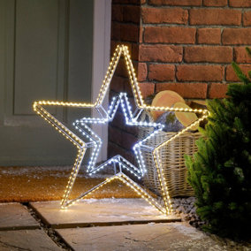 Festive 58cm Dewdrop Double Star Christmas Window Decoration 420 Warm White & White LEDs