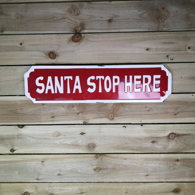 Festive 71cm Outdoor Metal Santa Stop Here Sign