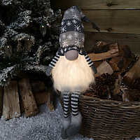 Festive Christmas Sitting Gonk with Dangly Legs & LED Light 48cm GREY