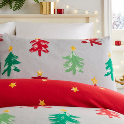 Festive Christmas Trees 100% Brushed Cotton Duvet Cover Set