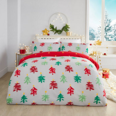 Festive Christmas Trees 100% Brushed Cotton Duvet Cover Set