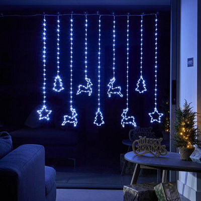 Festive Curtain String Lights - Mains Powered Indoor Outdoor Christmas Tree, Reindeer & Star LED Fairy Lighting - H120 x W110cm Price Comparisons | Compare The Build