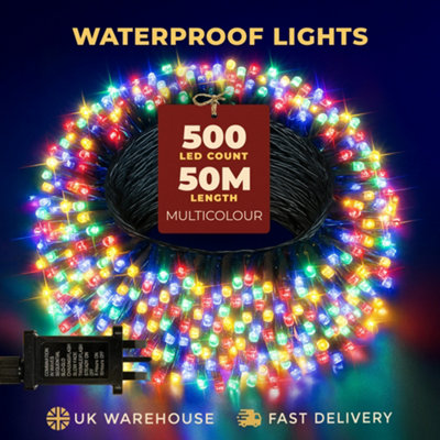 Festive Fix 50m Christmas Tree Lights 500 LED Multi Coloured Waterproof ...