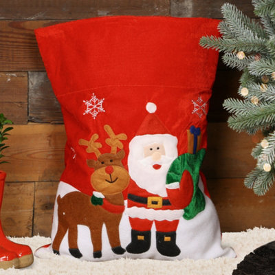 Festive Friends Red Christmas Santa Velvet Sack Christmas Present Gift Bag - 3
