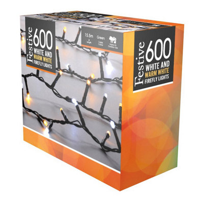 Festive Indoor & Outdoor Flickering 5ft Christmas Tree Lights 600 White and Warm White LEDs