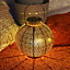 Festive Lights 25.5cm Antique Brass Style Moroccan Solar Powered Warm White LED Lantern - Outdoor IP44 Garden Table Lamp
