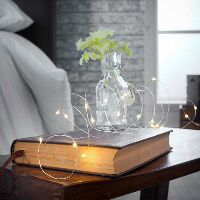 Festive Lights 2m 20 Warm White LED Battery Powered Decorative Micro Firely Fairy String Lights on