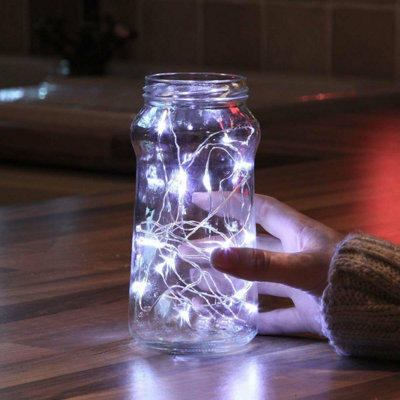 Festive Lights 2m 20 White LED Battery Powered Decorative Micro Firely Fairy String Lights on Silver Wire