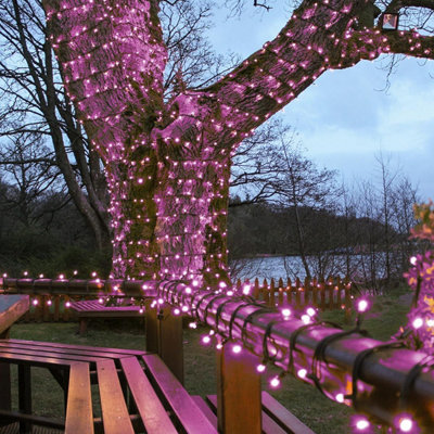 Festive Lights - ConnectPro 5m Pink Outdoor IP65 Connectable LED Christmas Fairy String Lights - With Plug