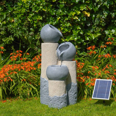 Festive Lights Solar & Back Up Battery Powered IP68 Cascading Effect LED Water Fountain - Stone Grey