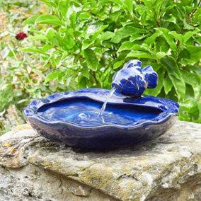 Festive Lights - Solar Ceramic Blue Fish Water Fountain - Outdoor Garden Glazed Water Feature