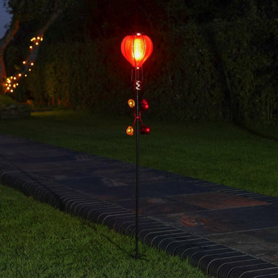 Festive Lights Solar Cool LED Flame Hot Air Balloon Wind Spinner Stake Light