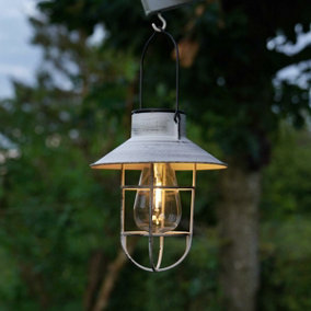 Festive Lights Solar Powered Filament Effect Hanging Fisherman Lantern Grey - Warm White LED