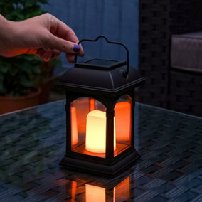 Festive Lights Solar Powered Flickering Amber LED Candle Lantern, 15cm