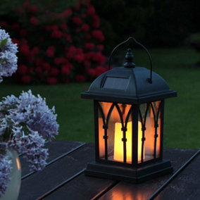 Festive Lights Solar Powered Flickering Amber LED Candle Lantern, 17.5cm