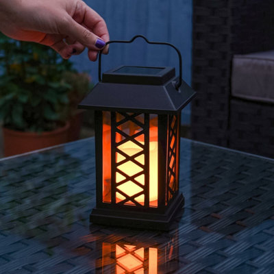 Festive Lights Solar Powered Flickering Amber LED Candle Lantern, 27cm