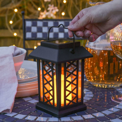 Festive Lights Solar Powered Flickering Amber LED Candle Lantern, 27cm