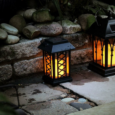 Festive Lights Solar Powered Flickering Amber LED Candle Lantern, 27cm