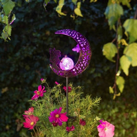 Festive Lights Solar Powered Pink Fairy Metal LED Stake Light Crackle Ball Outdoor Garden Decoration